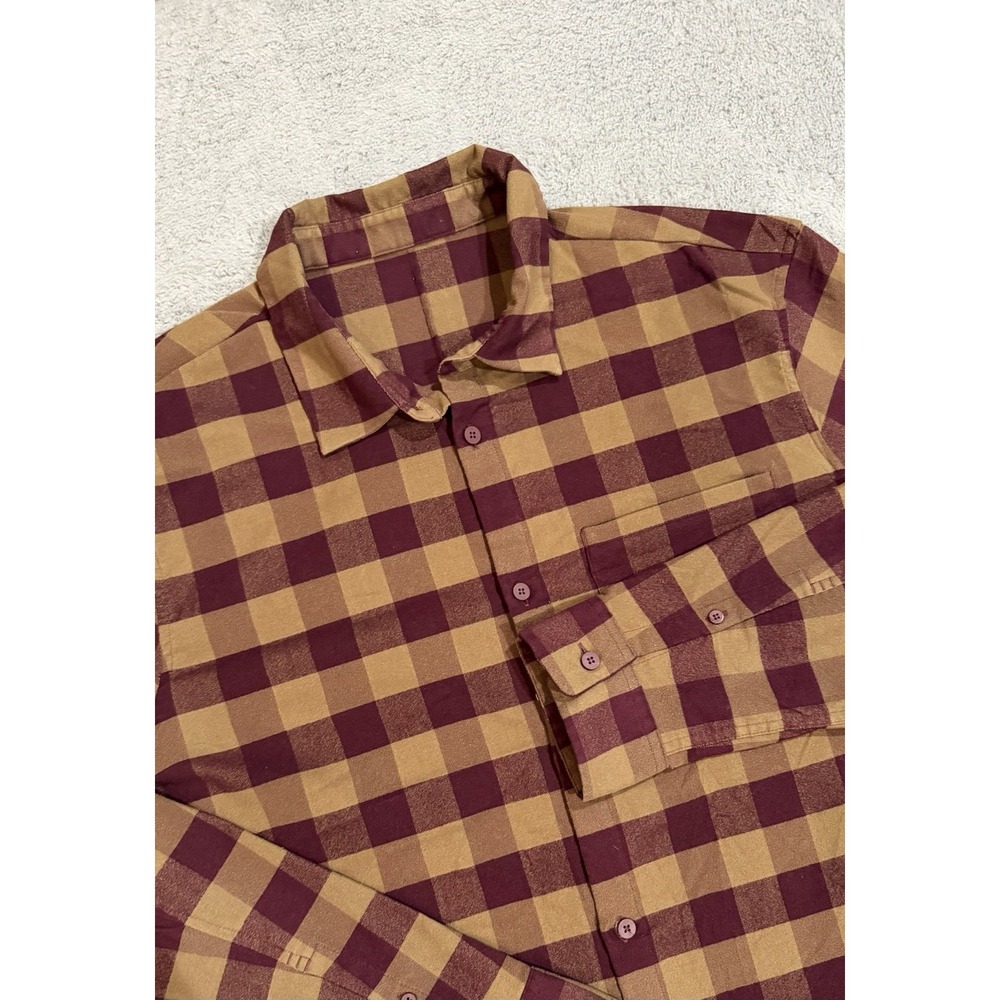 Lululemon Men's 2XL Masons Peak Burgundy/Brown Plaid Flannel Shirt